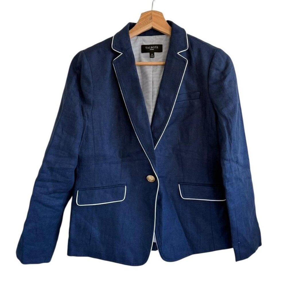 Talbots Navy Blazer with White Piping